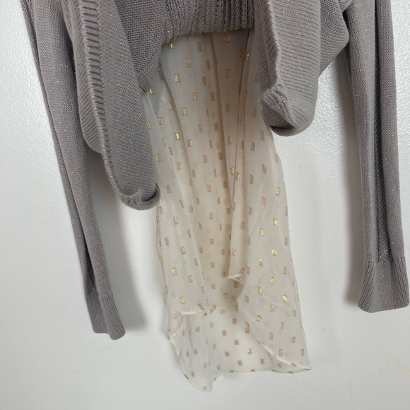 Lucky Brand Layered Split Back Metallic Sweater Gray Cream Gold Womens Size XS - Picture 7 of 14